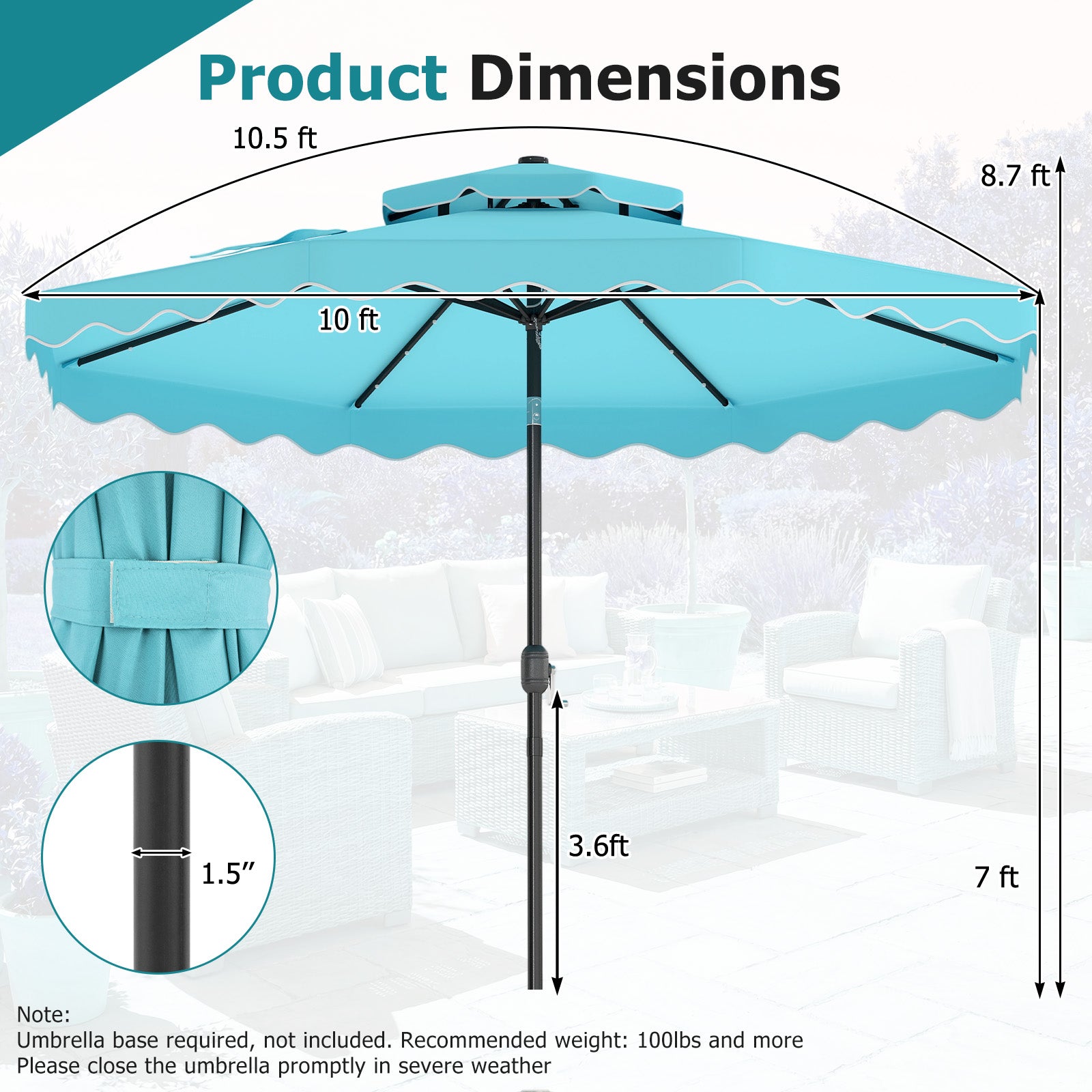 10 FT Solar LED Patio Umbrella, Turquoise Outdoor Umbrellas at Gallery Canada