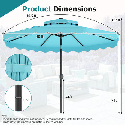 10 FT Solar LED Patio Umbrella, Turquoise Outdoor Umbrellas at Gallery Canada