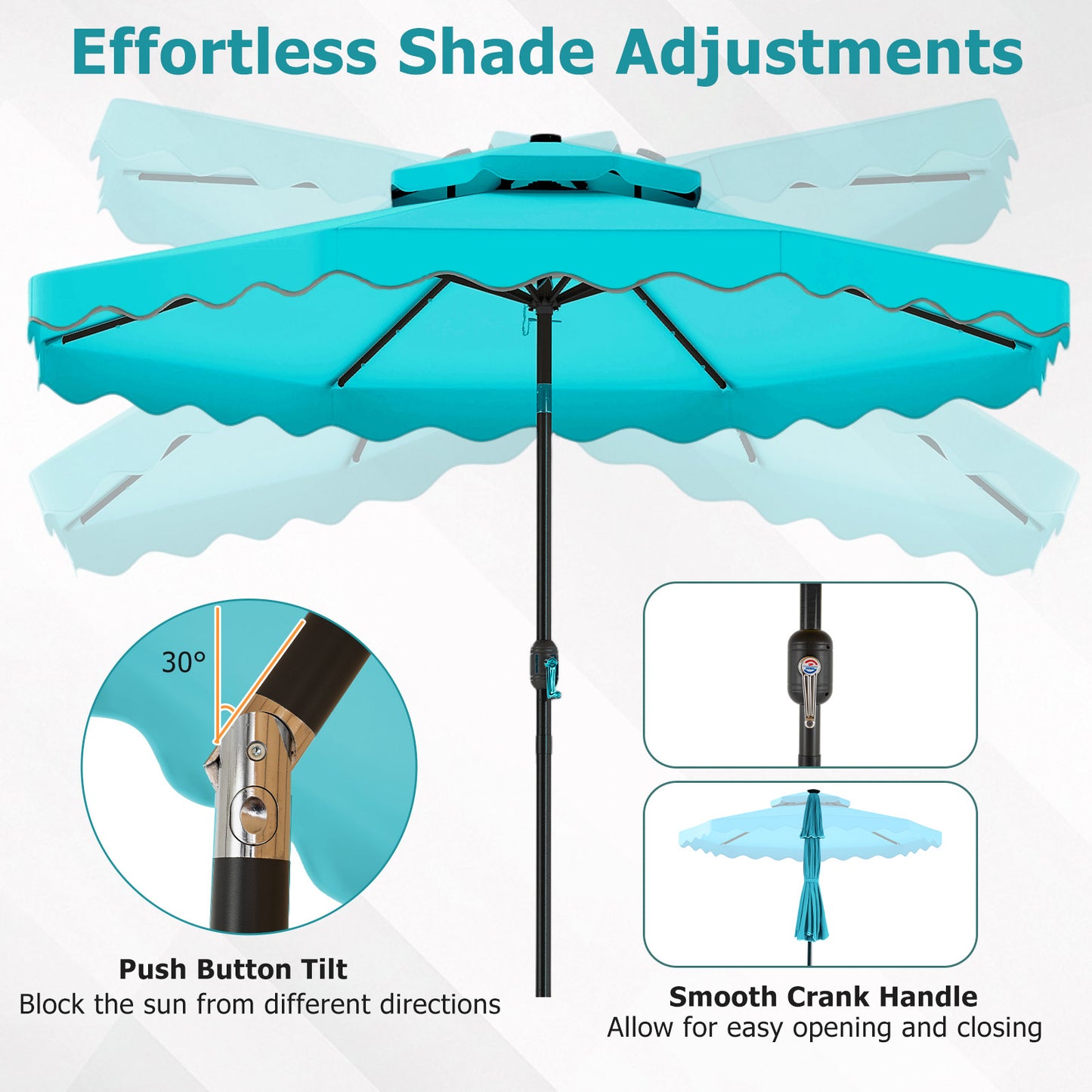 10 FT Solar LED Patio Umbrella, Turquoise Outdoor Umbrellas at Gallery Canada