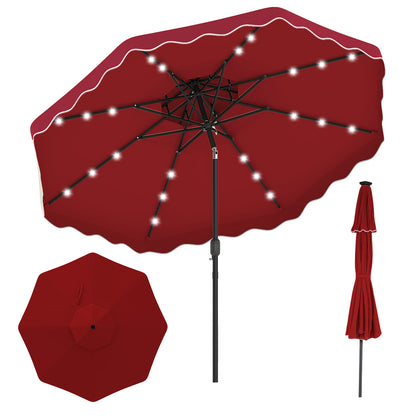 10 FT Solar LED Patio Umbrella, Red Outdoor Umbrellas Red at Gallery Canada