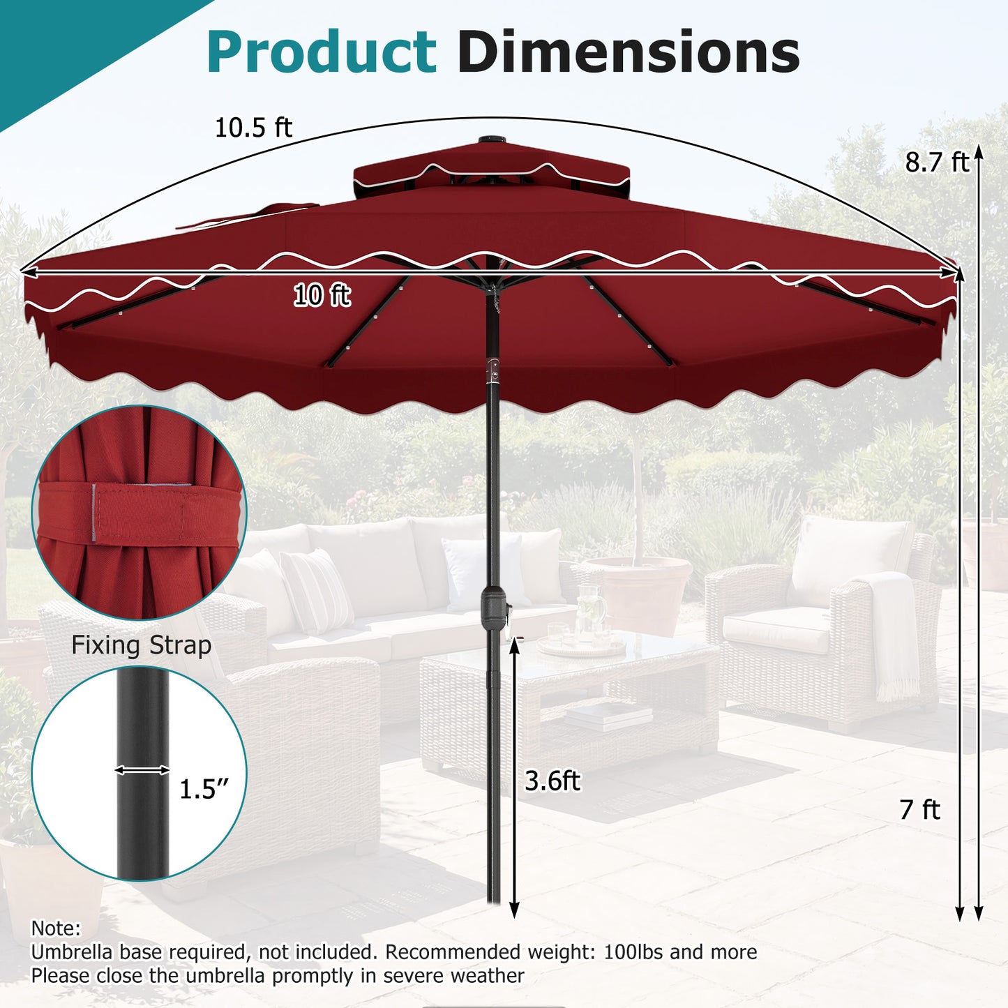 10 FT Solar LED Patio Umbrella, Red Outdoor Umbrellas at Gallery Canada