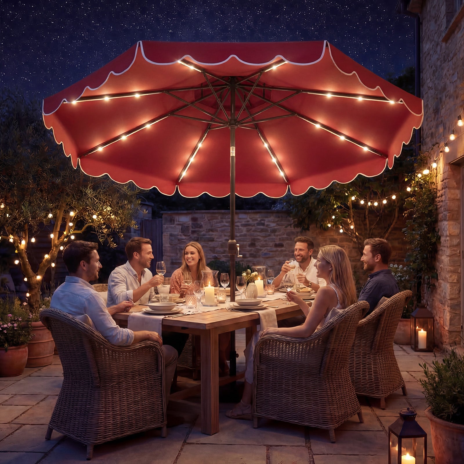 10 FT Solar LED Patio Umbrella, Red Outdoor Umbrellas at Gallery Canada
