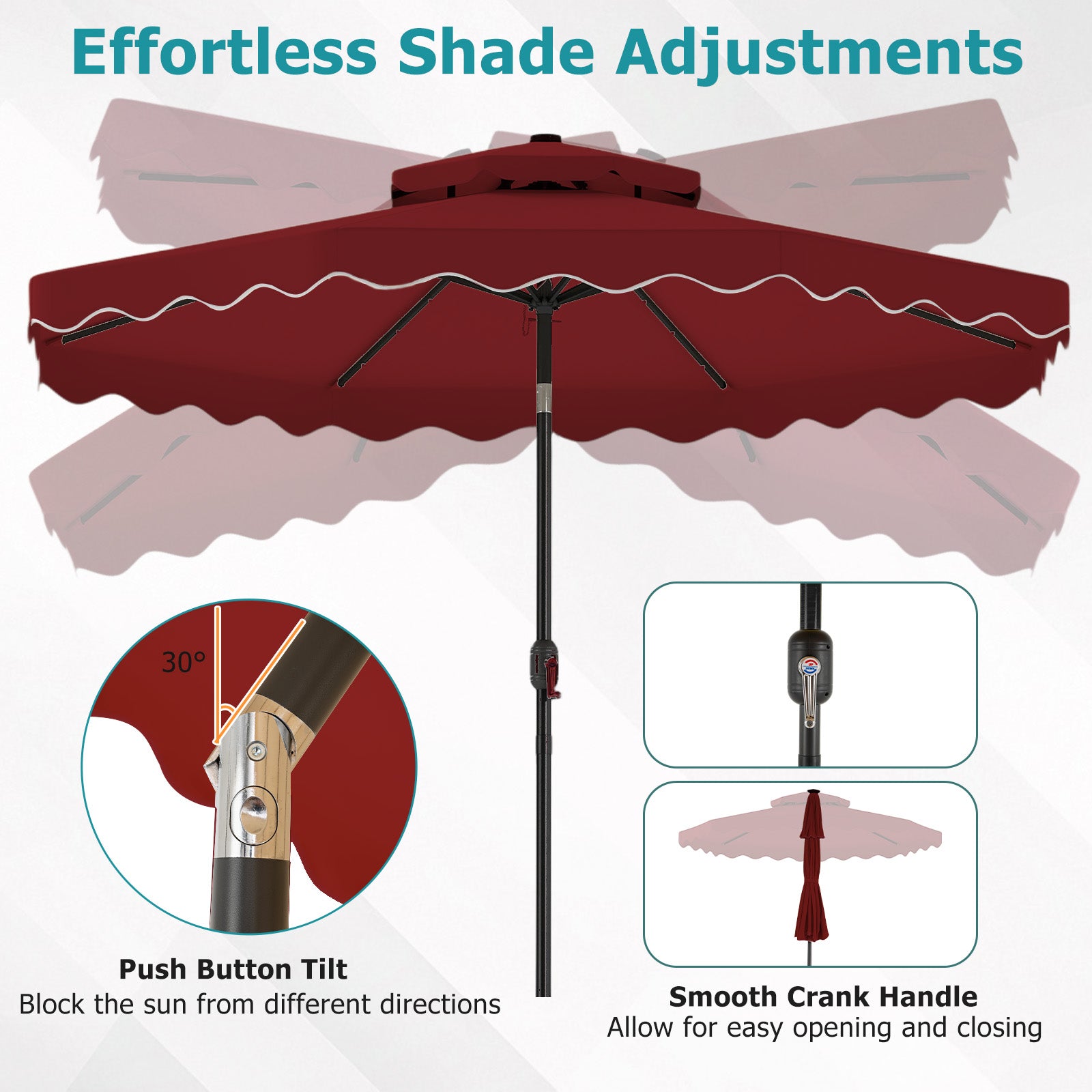 10 FT Solar LED Patio Umbrella, Red Outdoor Umbrellas at Gallery Canada