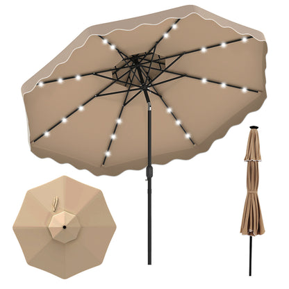 10 FT Solar LED Patio Umbrella, Brown Outdoor Umbrellas Brown at Gallery Canada
