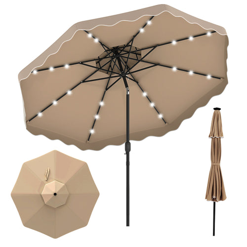 10 FT Solar LED Patio Umbrella, Brown