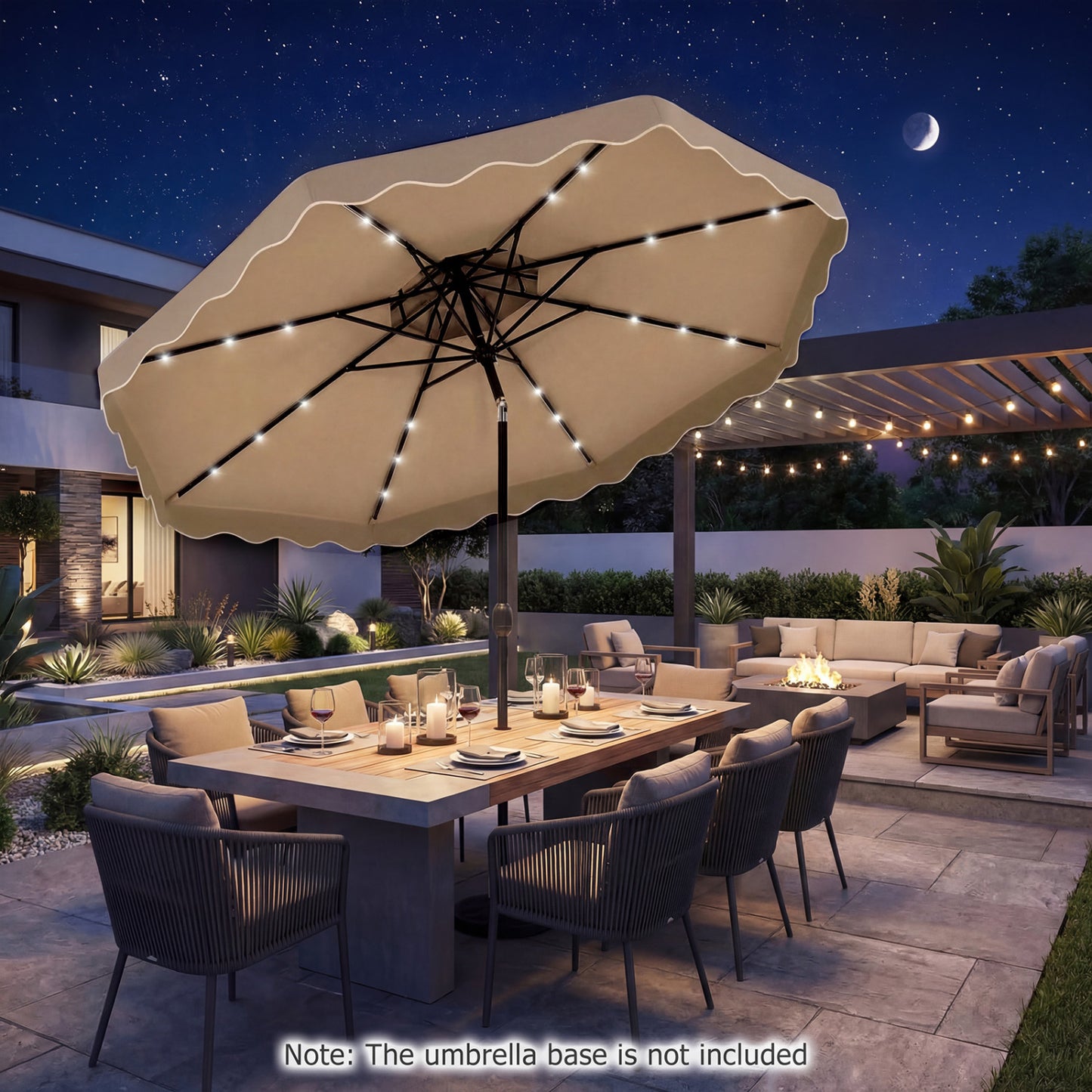 10 FT Solar LED Patio Umbrella, Brown Outdoor Umbrellas at Gallery Canada