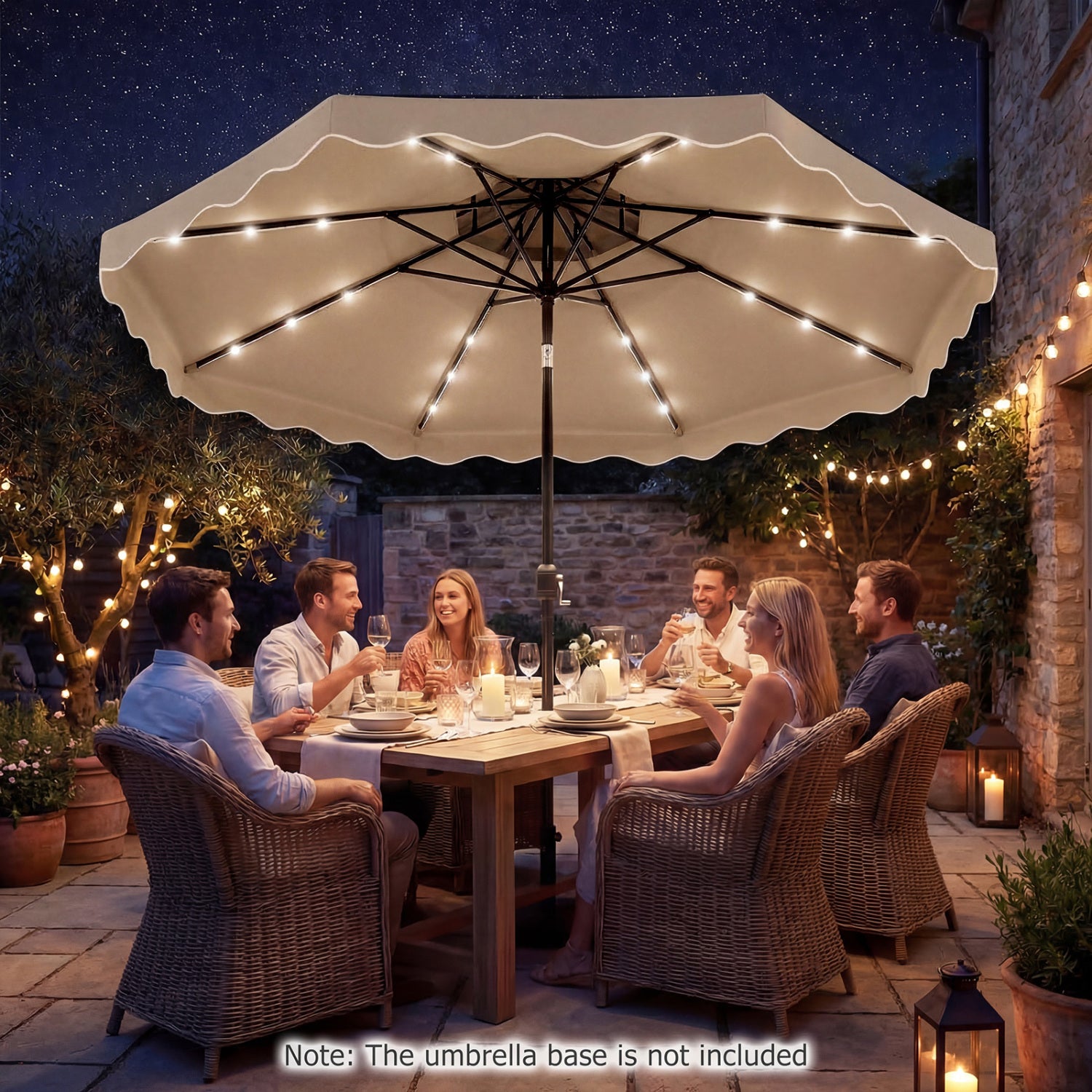 10 FT Solar LED Patio Umbrella, Brown Outdoor Umbrellas at Gallery Canada
