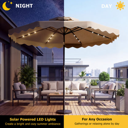 10 FT Solar LED Patio Umbrella, Brown Outdoor Umbrellas at Gallery Canada