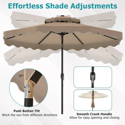 10 FT Solar LED Patio Umbrella, Brown Outdoor Umbrellas at Gallery Canada