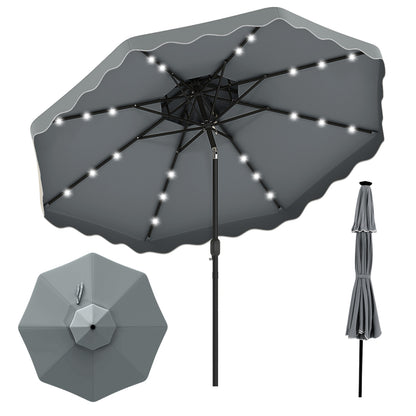 10 FT Solar LED Patio Umbrella, Gray Outdoor Umbrellas Gray at Gallery Canada