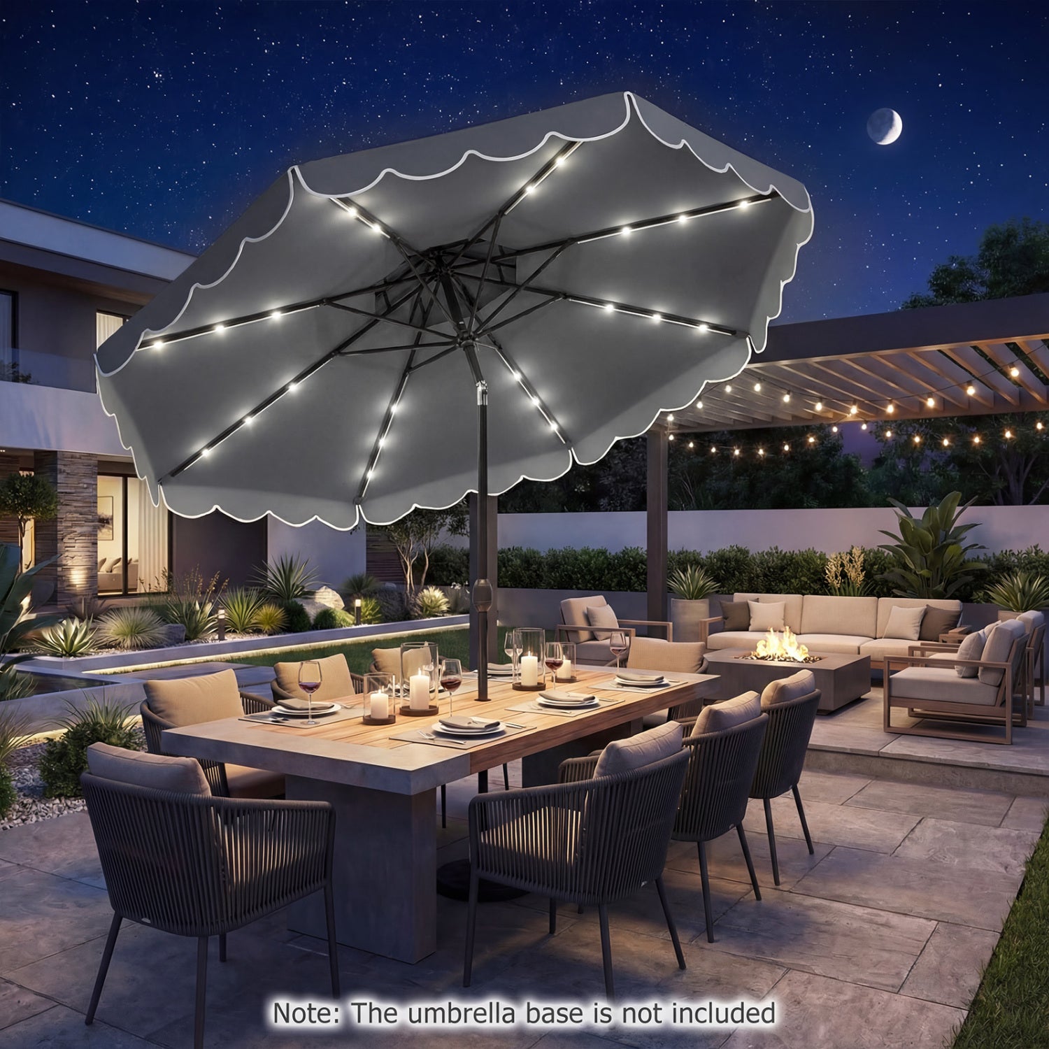 10 FT Solar LED Patio Umbrella, Gray Outdoor Umbrellas at Gallery Canada