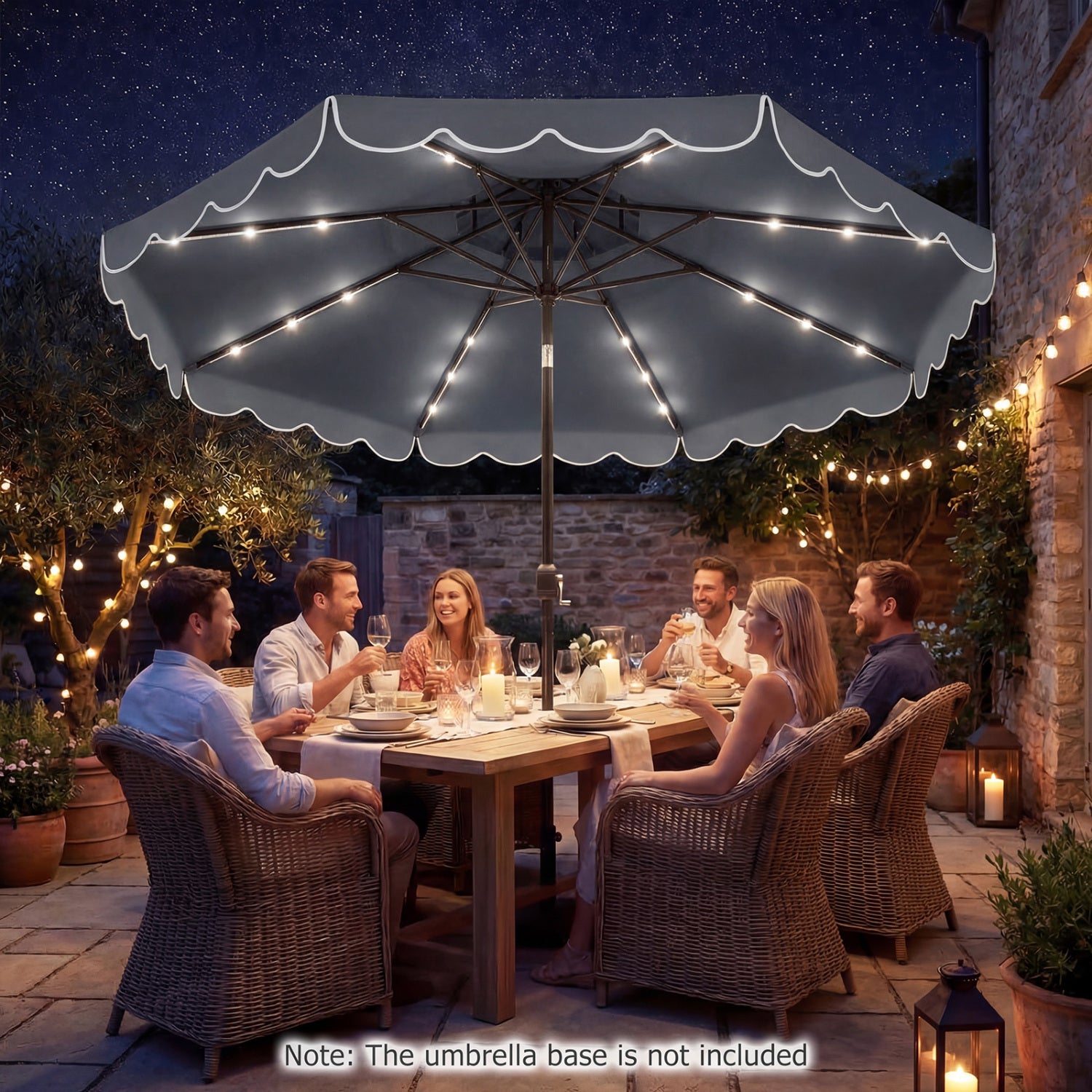 10 FT Solar LED Patio Umbrella, Gray Outdoor Umbrellas at Gallery Canada
