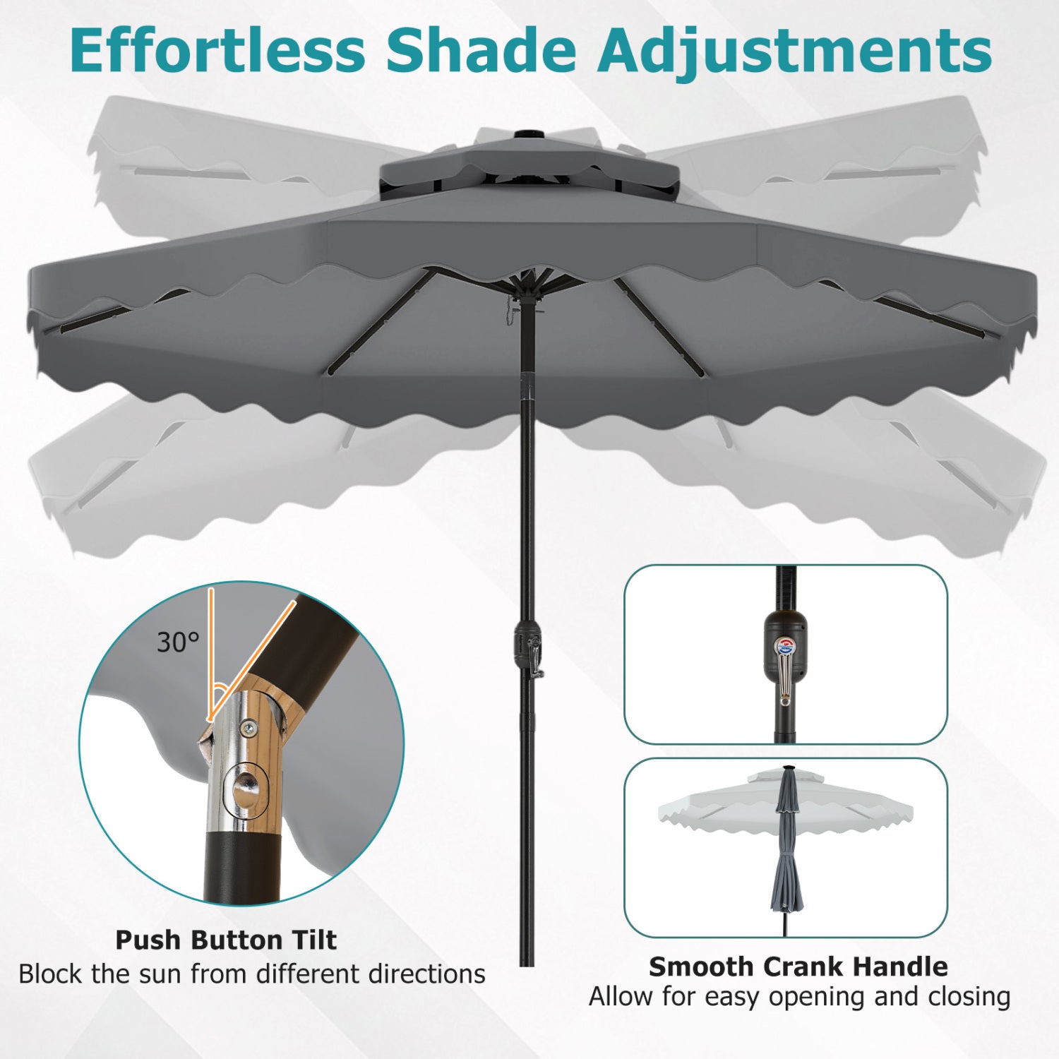 10 FT Solar LED Patio Umbrella, Gray Outdoor Umbrellas at Gallery Canada