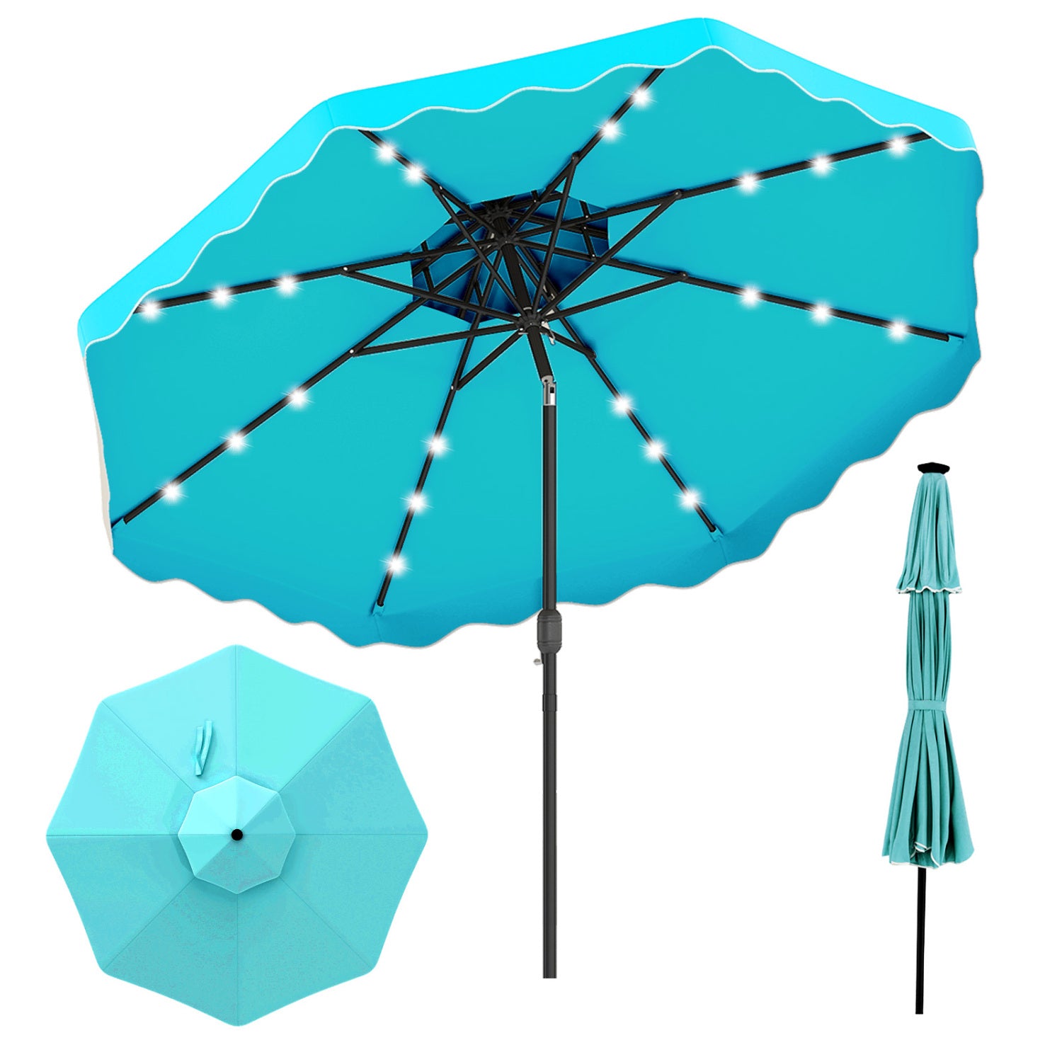 10 FT Solar LED Patio Umbrella, Turquoise Outdoor Umbrellas Turquoise at Gallery Canada