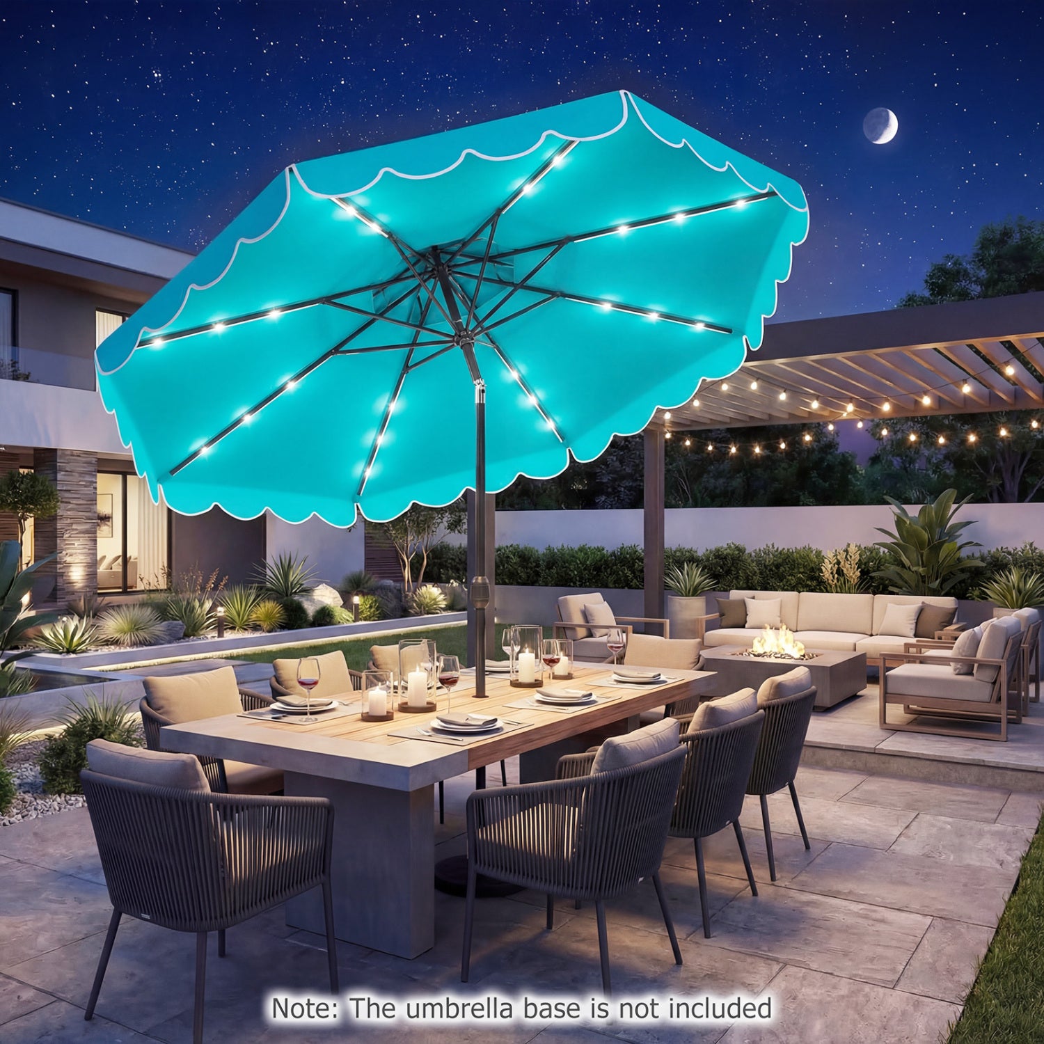 10 FT Solar LED Patio Umbrella, Turquoise Outdoor Umbrellas at Gallery Canada