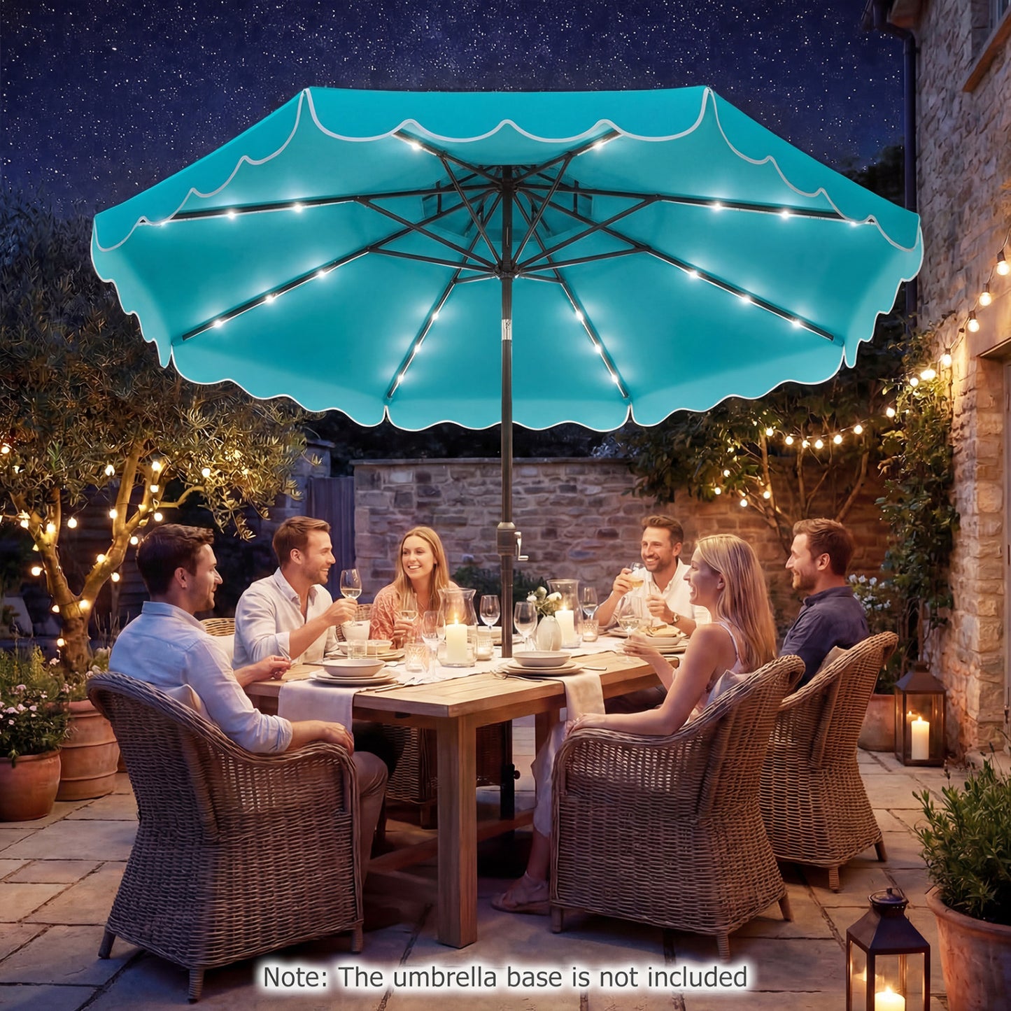 10 FT Solar LED Patio Umbrella, Turquoise Outdoor Umbrellas at Gallery Canada