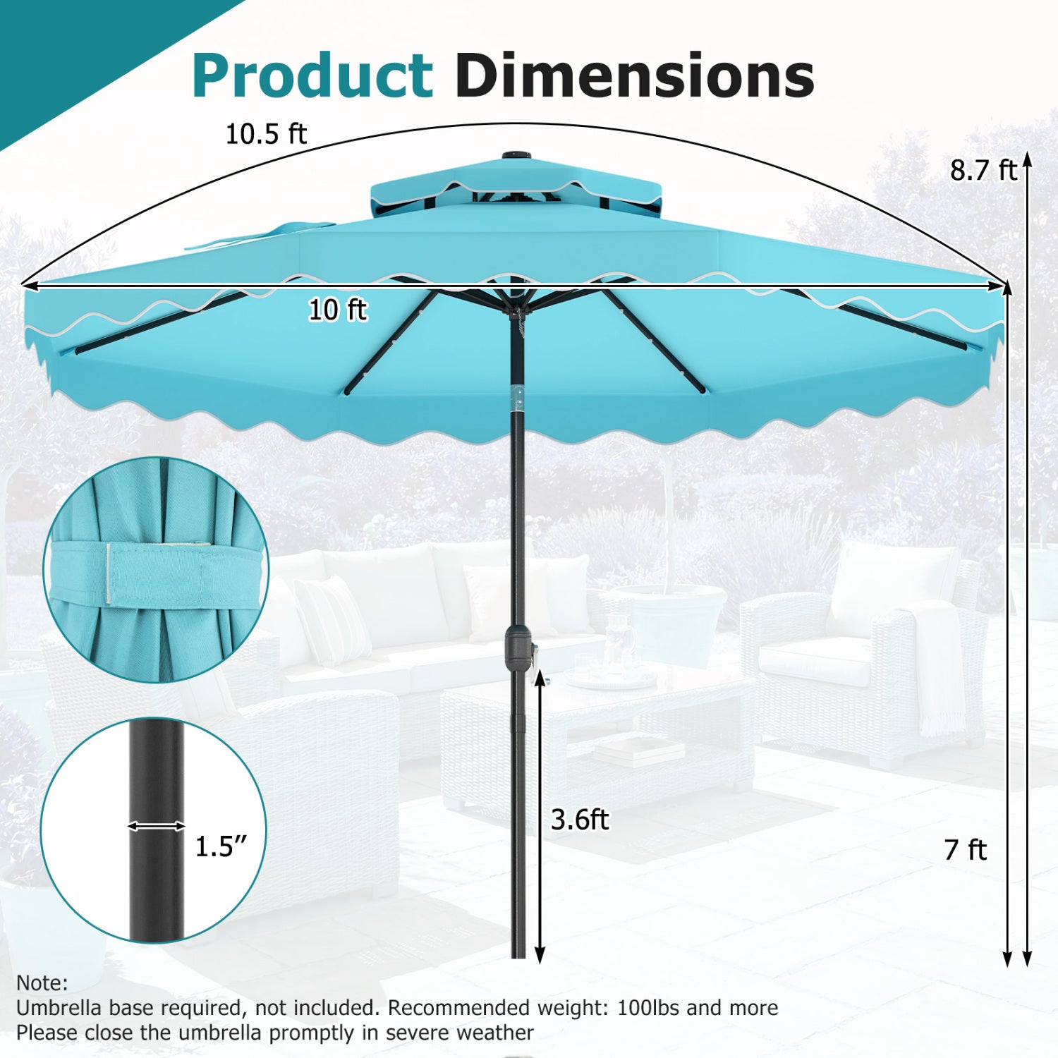 10 FT Solar LED Patio Umbrella, Turquoise Outdoor Umbrellas at Gallery Canada