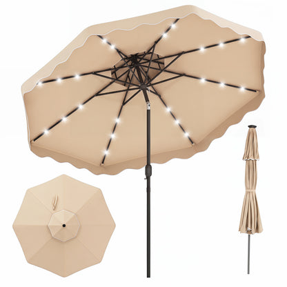 10 FT Solar LED Patio Umbrella, Beige Outdoor Umbrellas at Gallery Canada
