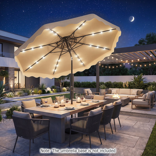 10 FT Solar LED Patio Umbrella, Beige