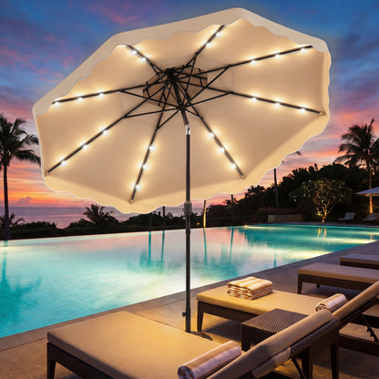 10 FT Solar LED Patio Umbrella, Beige Outdoor Umbrellas at Gallery Canada