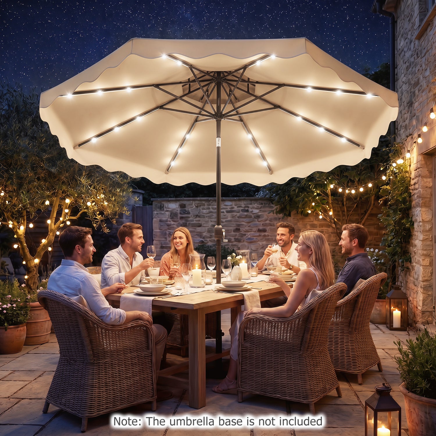 10 FT Solar LED Patio Umbrella, Beige Outdoor Umbrellas at Gallery Canada