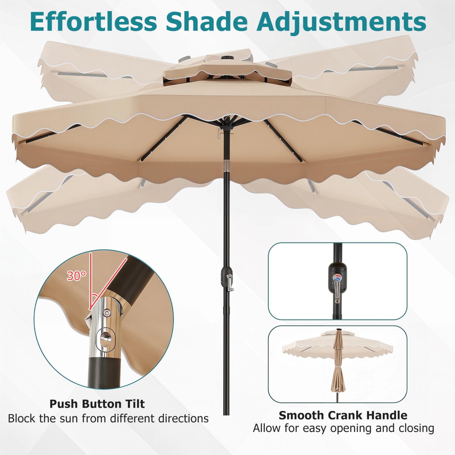 10 FT Solar LED Patio Umbrella, Beige Outdoor Umbrellas at Gallery Canada