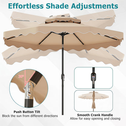 10 FT Solar LED Patio Umbrella, Beige Outdoor Umbrellas at Gallery Canada