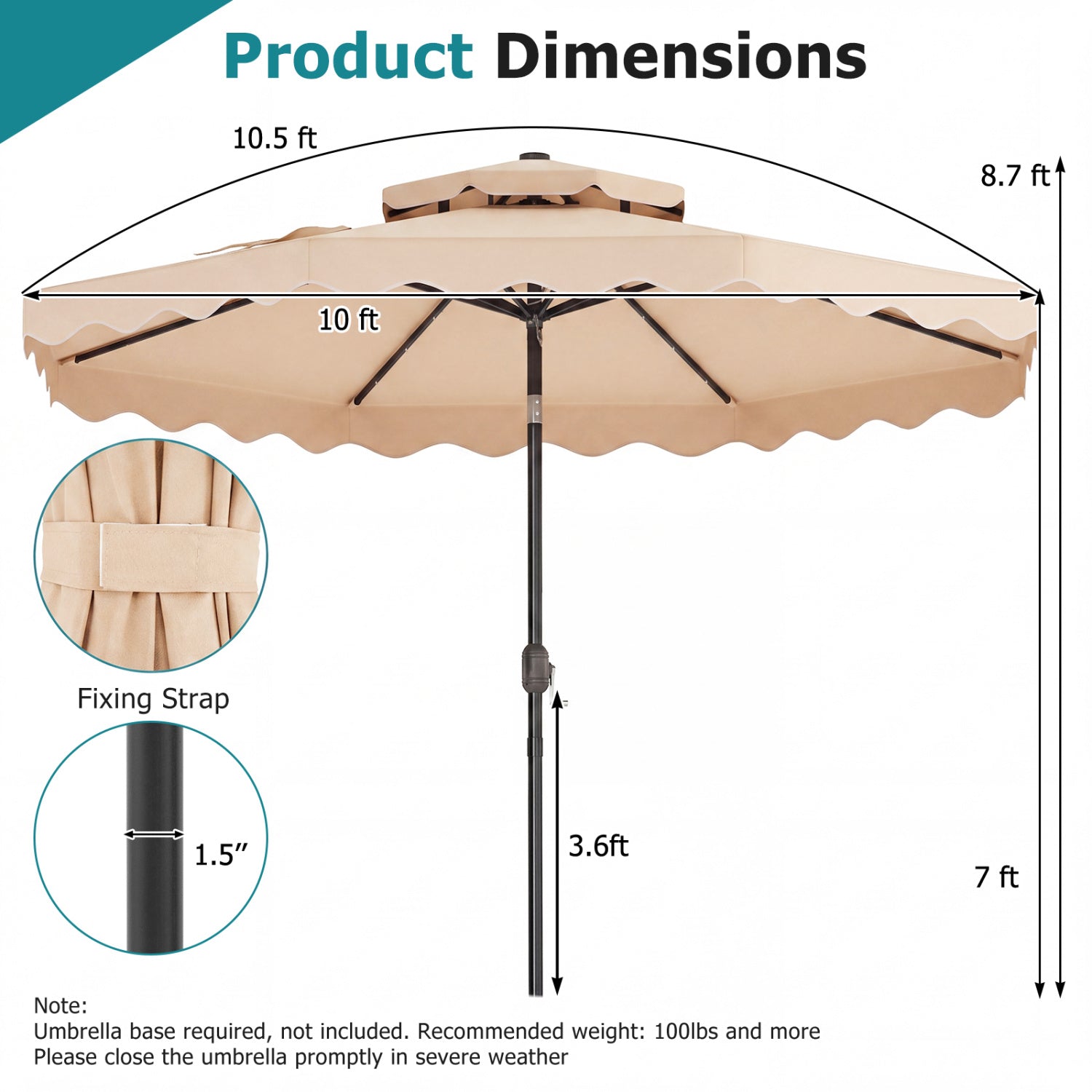 10 FT Solar LED Patio Umbrella, Beige Outdoor Umbrellas at Gallery Canada
