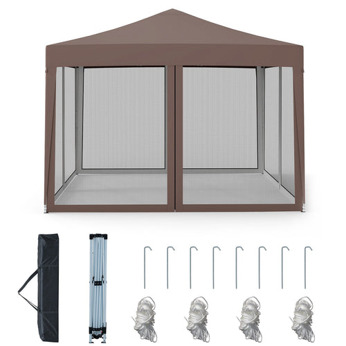 10 FT x 10 FT Pop-Up Canopy Tent Easy Setup Instant Folding Shelter with Mesh Netting, Coffee