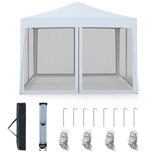 10 FT x 10 FT Pop-Up Canopy Tent Easy Setup Instant Folding Shelter with Mesh Netting, White Canopies White at Gallery Canada