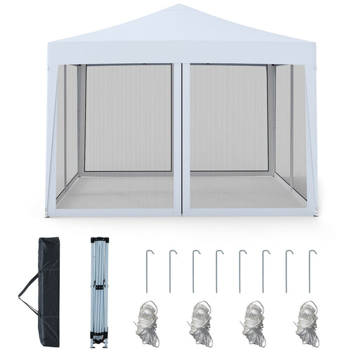 10 FT x 10 FT Pop-Up Canopy Tent Easy Setup Instant Folding Shelter with Mesh Netting, White