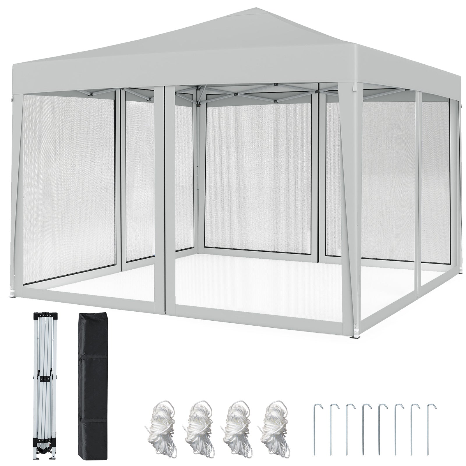 10 FT x 10 FT Pop-Up Canopy Tent, Easy Setup, Mesh Netting, Beige Canopies at Gallery Canada