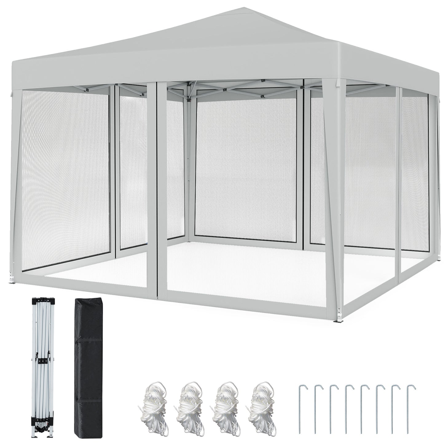 10 FT x 10 FT Pop-Up Canopy Tent, Easy Setup, Mesh Netting, Beige Canopies at Gallery Canada