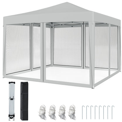 10 FT x 10 FT Pop-Up Canopy Tent, Easy Setup, Mesh Netting, Beige Canopies Beige at Gallery Canada