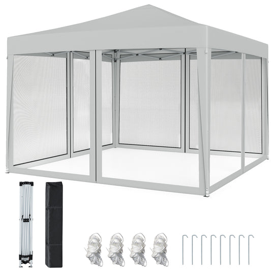 10 FT x 10 FT Pop-Up Canopy Tent, Easy Setup, Mesh Netting, Beige Canopies Beige at Gallery Canada
