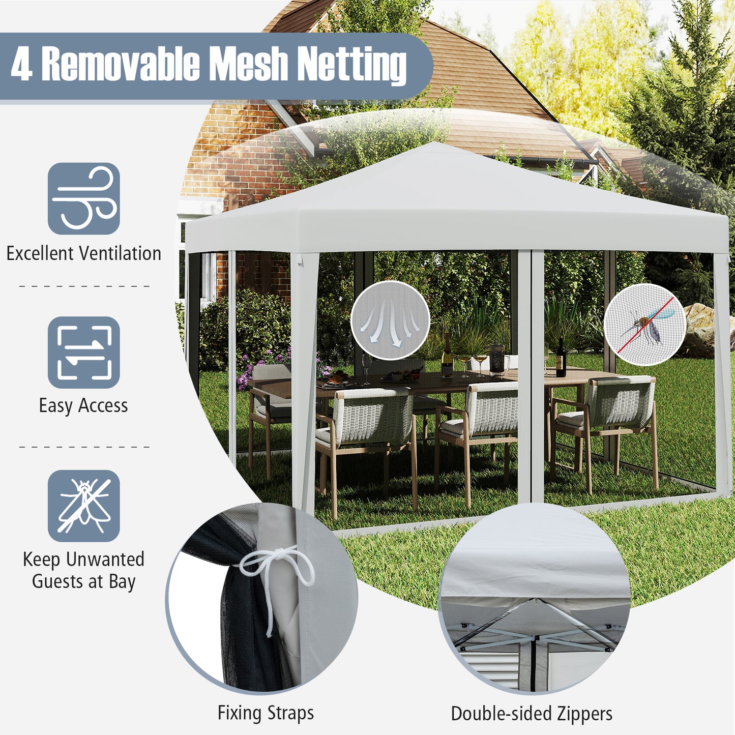 10 FT x 10 FT Pop-Up Canopy Tent, Easy Setup, Mesh Netting, Beige Canopies at Gallery Canada
