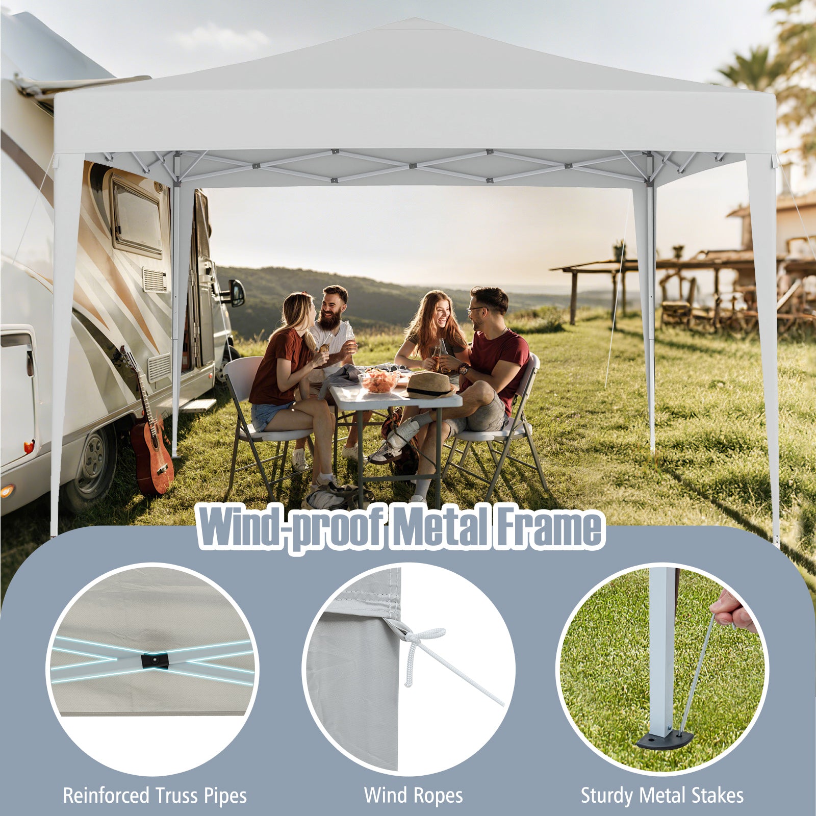 10 FT x 10 FT Pop-Up Canopy Tent, Easy Setup, Mesh Netting, Beige Canopies at Gallery Canada