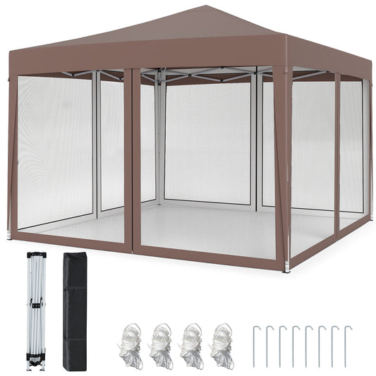 10 FT x 10 FT Pop-Up Canopy Tent, Easy Setup, Mesh Netting, Coffee Canopies Coffee at Gallery Canada