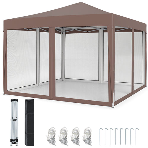 10 FT x 10 FT Pop-Up Canopy Tent, Easy Setup, Mesh Netting, Coffee
