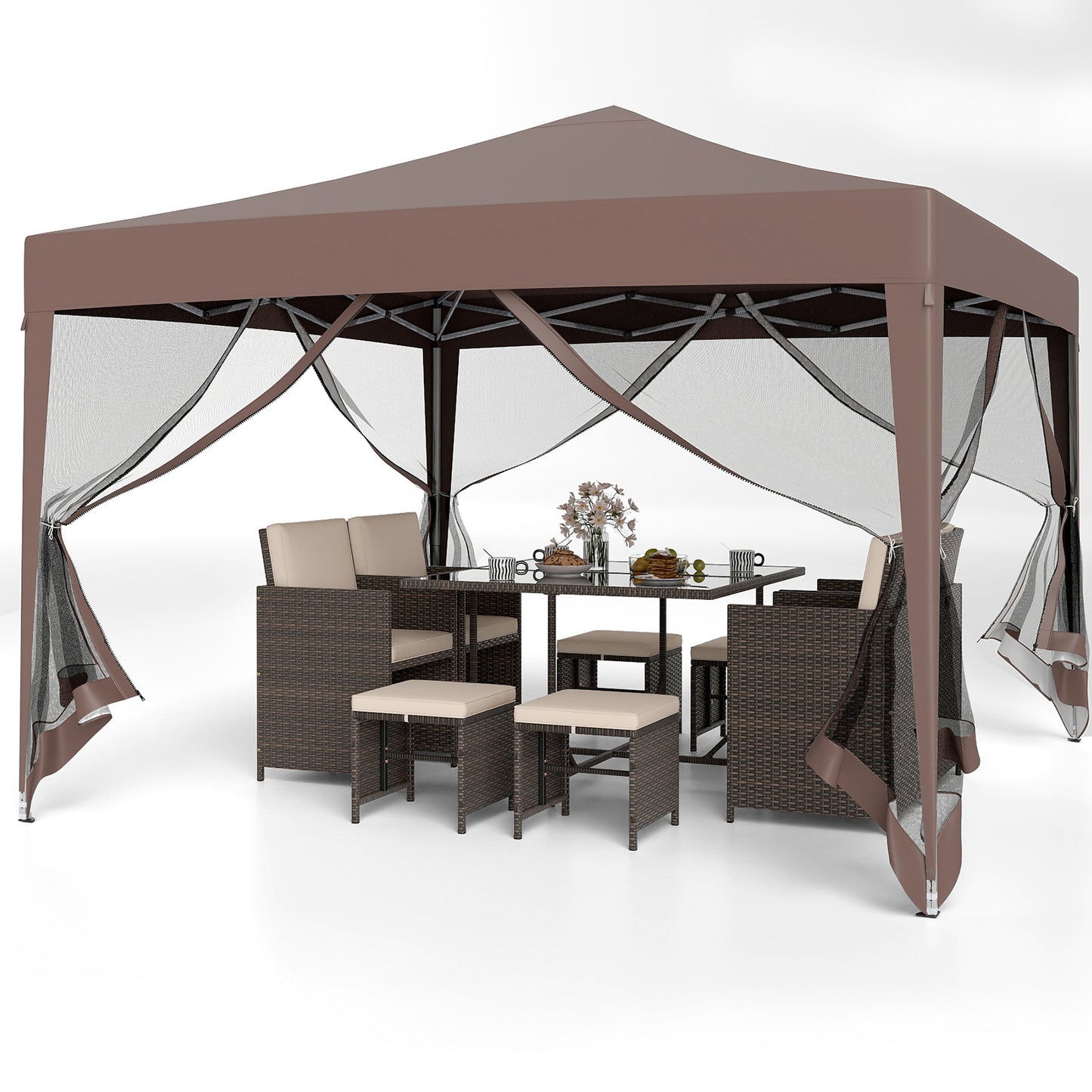 10 FT x 10 FT Pop-Up Canopy Tent, Easy Setup, Mesh Netting, Coffee Canopies at Gallery Canada