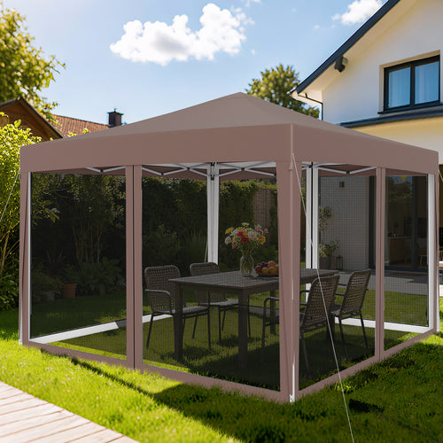 10 FT x 10 FT Pop-Up Canopy Tent, Easy Setup, Mesh Netting, Coffee