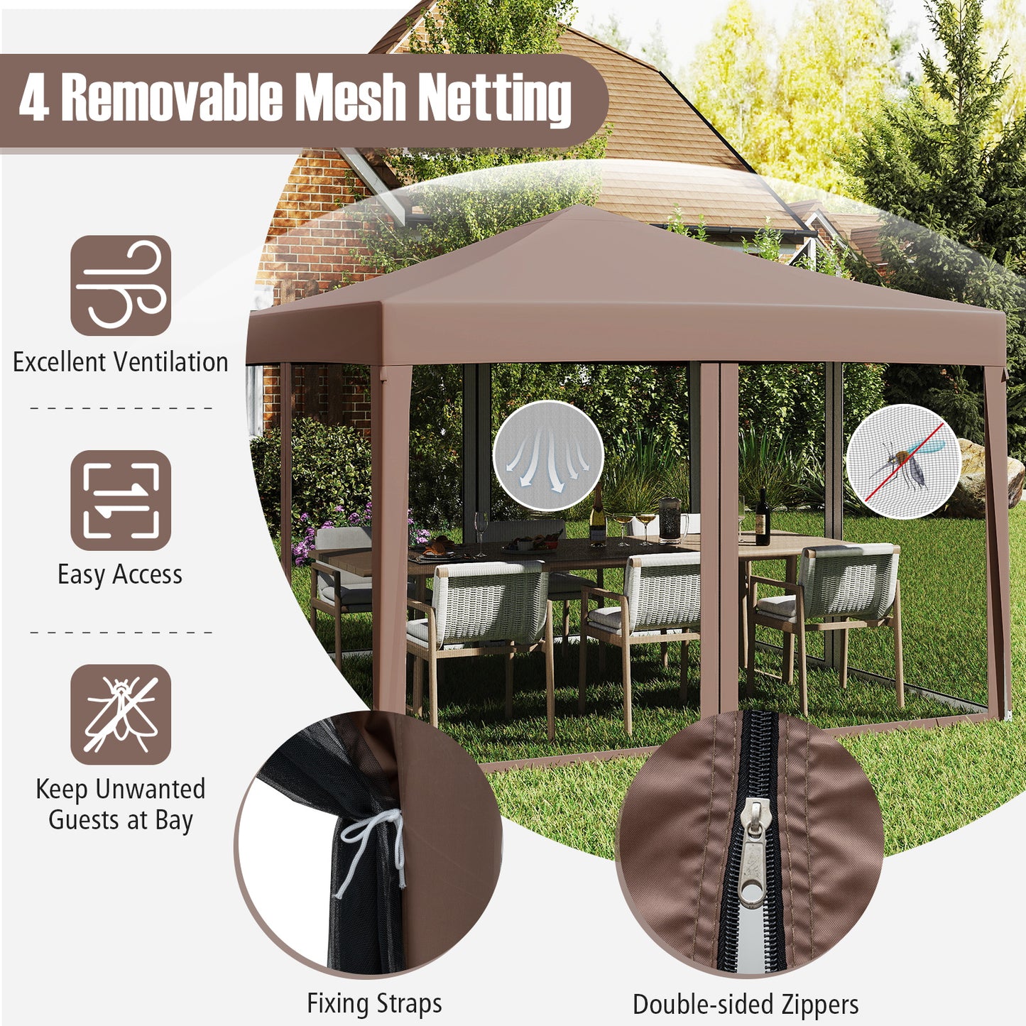 10 FT x 10 FT Pop-Up Canopy Tent, Easy Setup, Mesh Netting, Coffee Canopies at Gallery Canada