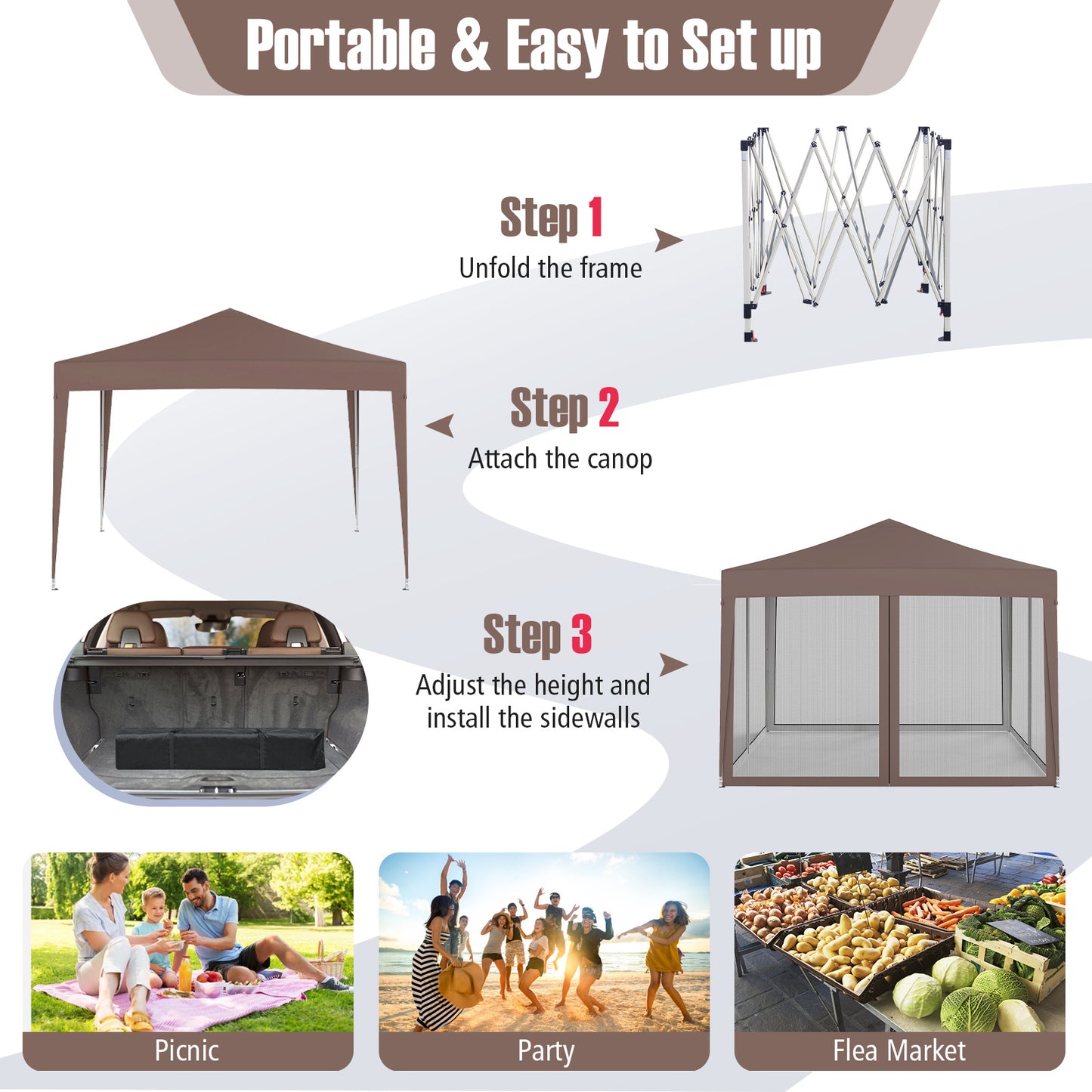 10 FT x 10 FT Pop-Up Canopy Tent, Easy Setup, Mesh Netting, Coffee Canopies at Gallery Canada