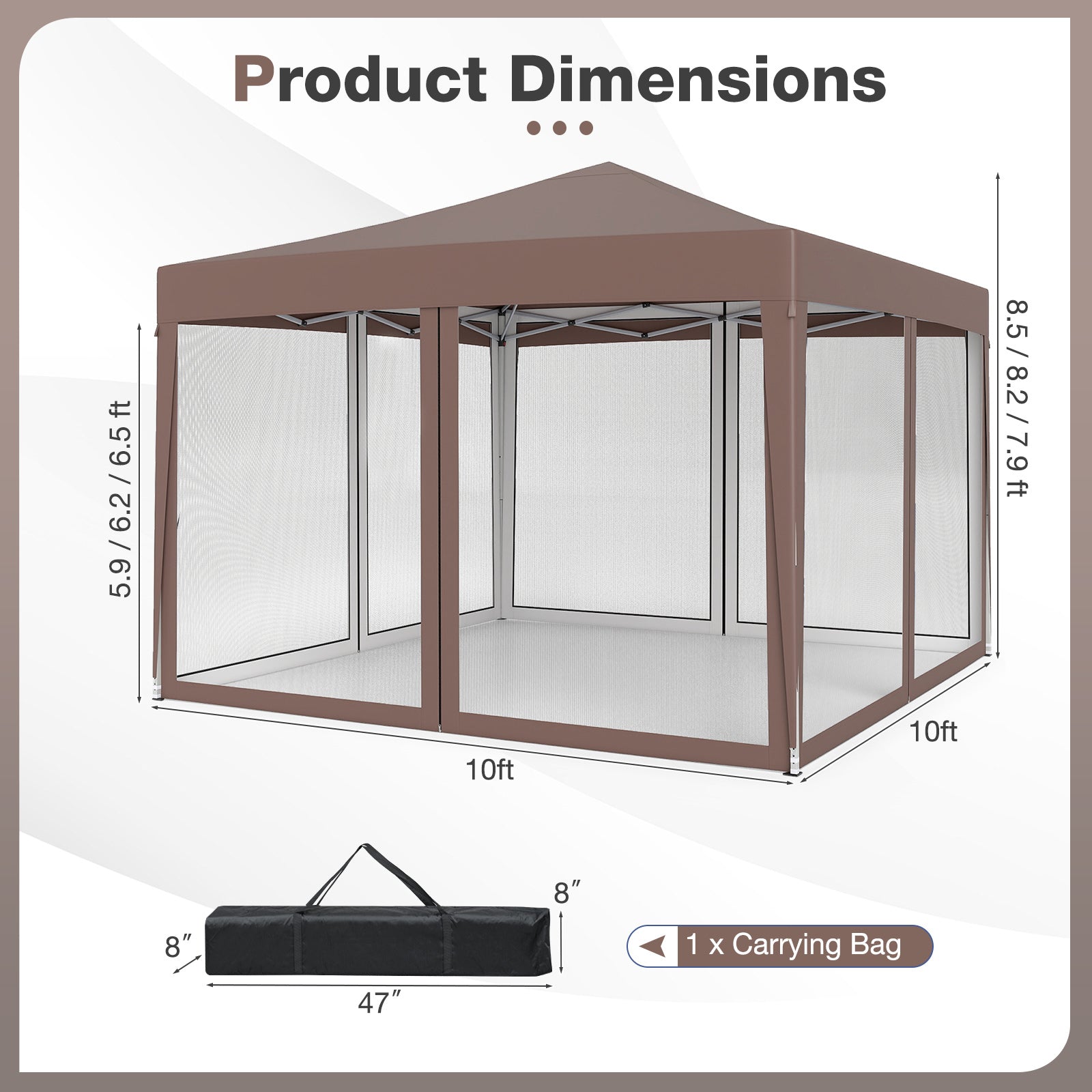 10 FT x 10 FT Pop-Up Canopy Tent, Easy Setup, Mesh Netting, Coffee Canopies at Gallery Canada
