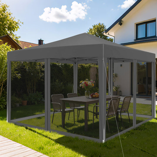 10 Ft x 10 Ft Pop-Up Canopy Tent with Mesh, Gray Canopies Gray at Gallery Canada