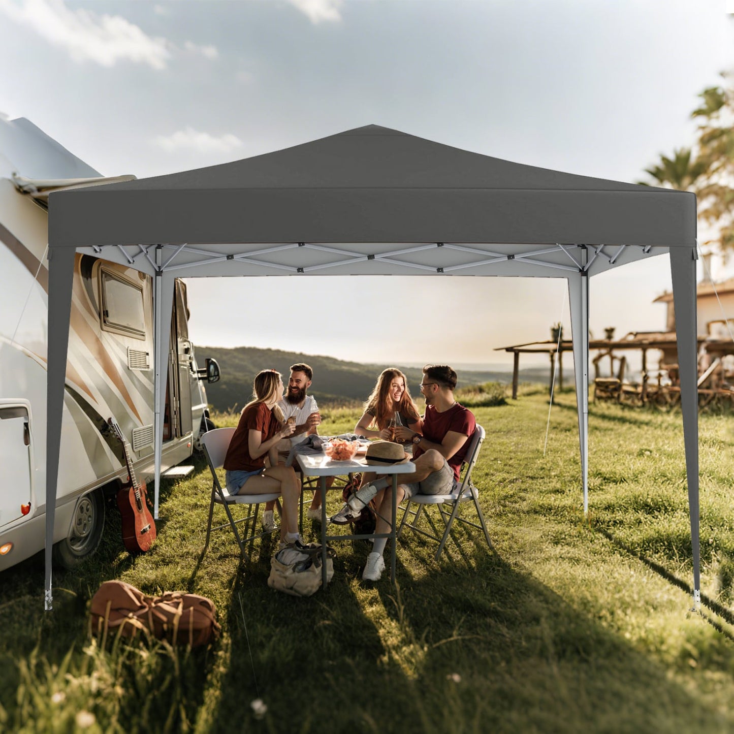 10 Ft x 10 Ft Pop-Up Canopy Tent with Mesh, Gray