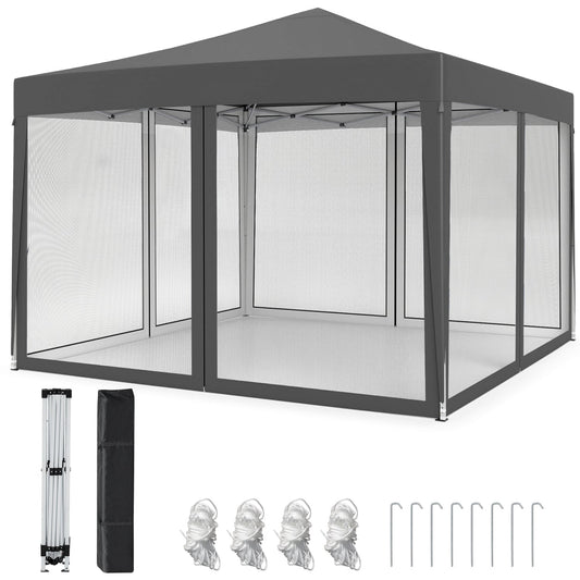 10 Ft x 10 Ft Pop-Up Canopy Tent with Mesh, Gray Canopies Gray at Gallery Canada