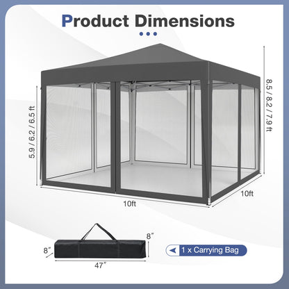 10 Ft x 10 Ft Pop-Up Canopy Tent with Mesh, Gray