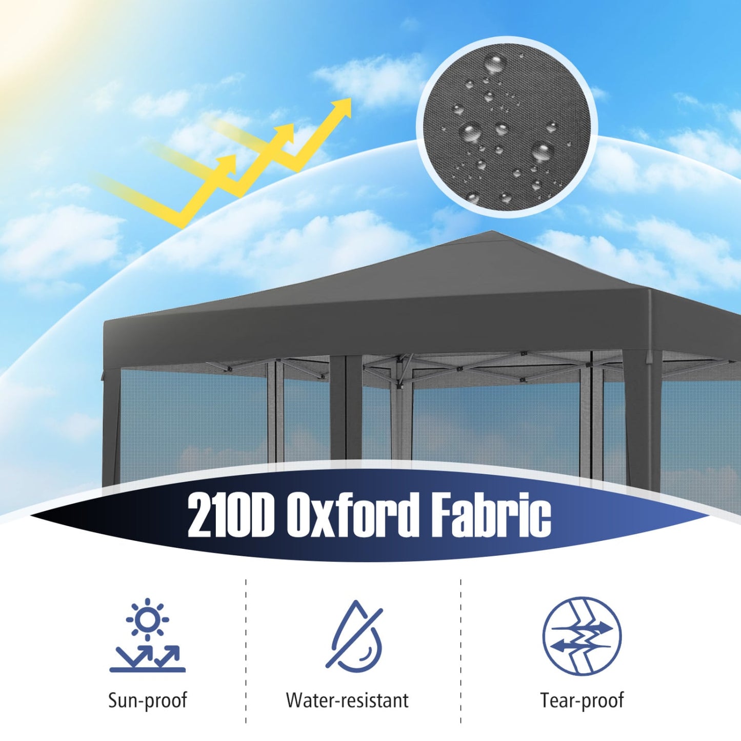 10 Ft x 10 Ft Pop-Up Canopy Tent with Mesh, Gray