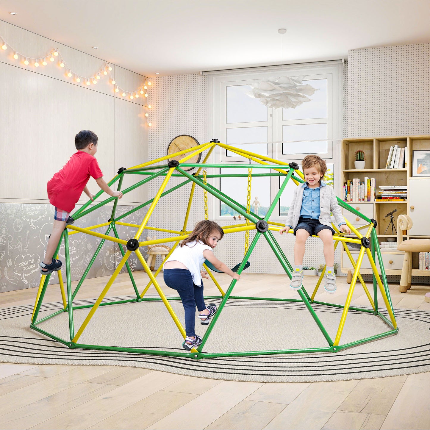 10 Feet Dome Climber With Swing, 800 Lbs Load Capacity, Green Climbers & Slides at Gallery Canada